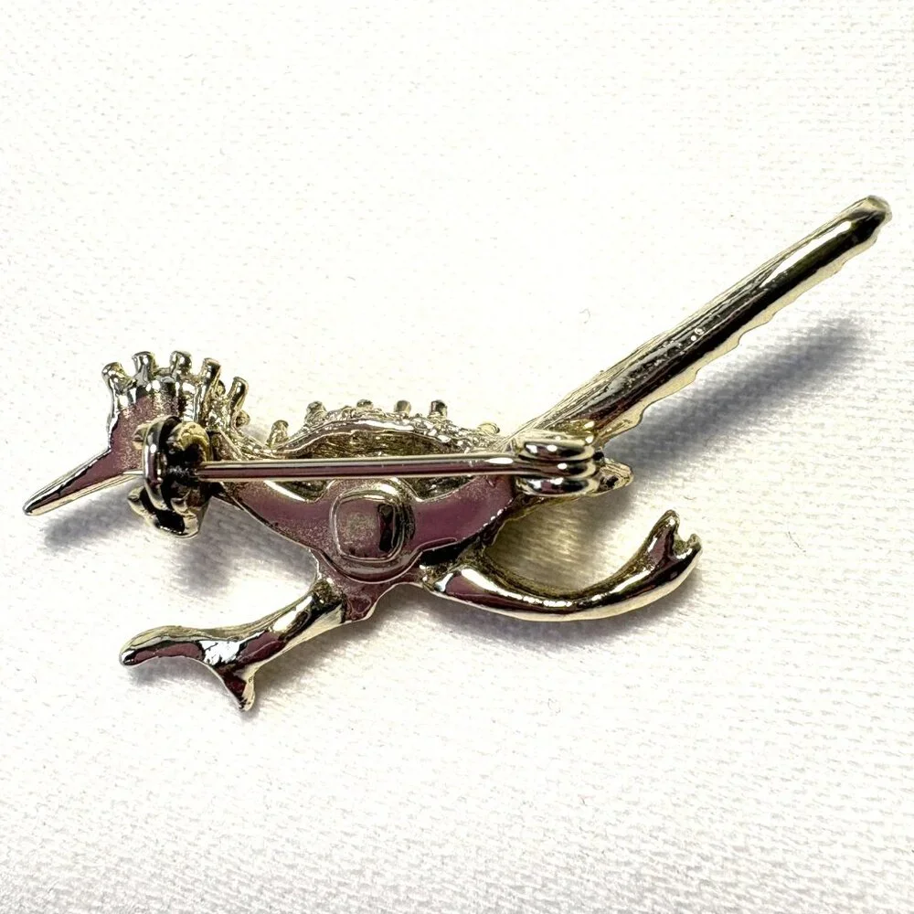 Vintage Silver Tone Roadrunner Bird Brooch Pin Sapphire‎ Blue Rhinestone Eye